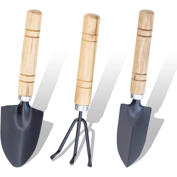 3-delad Mini Set Bonsai Claw Rake Spade Trähandtag Handverktyg