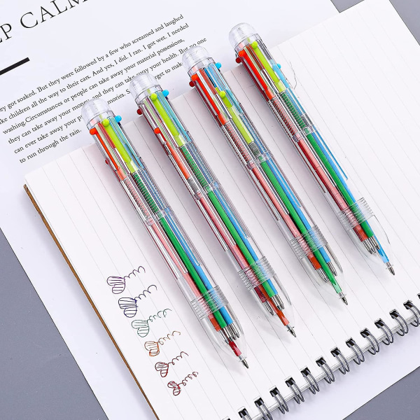6-pack 6 i 1 flerfärgade kulspetspennor, 0,7 mm indragbara kulspetspennor, flerfärgade bläckpennor
