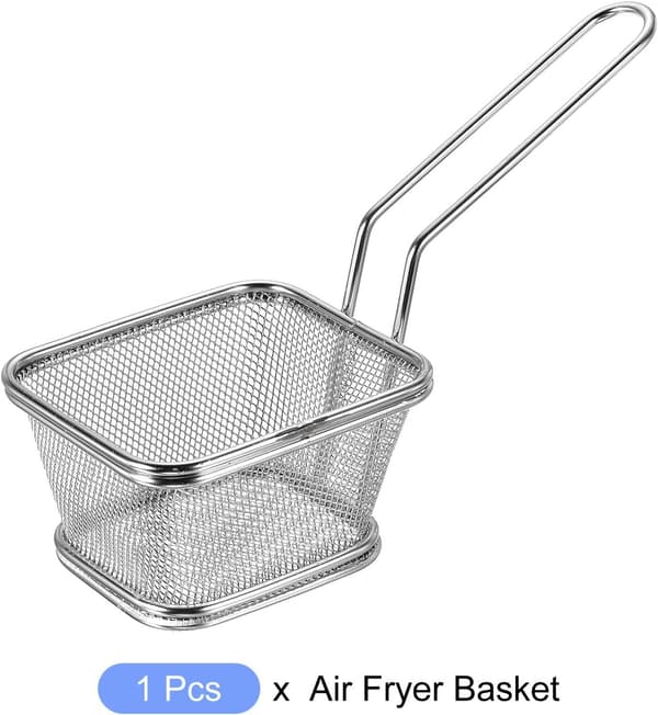 Fritekurv i rustfritt stål (10 x 9 cm), rektangulær chipsnettkurv, non-stick stekeplate til airfryer