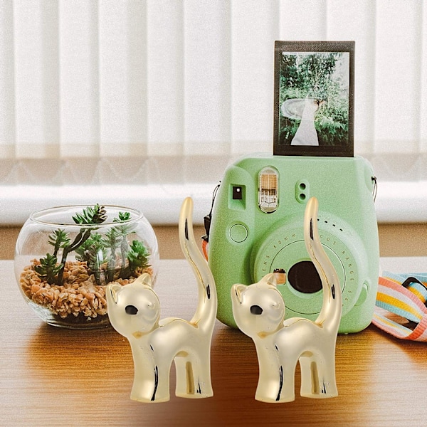 Ringhållare Keramik Söta Katt Figur Ring Stativ Smyckesställ 2-pack (gyllene) Gold