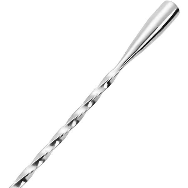 2-pack 12-tums rostfria barmixer-skedar, cocktail-omrörare, spiralmönstrad barsked silver