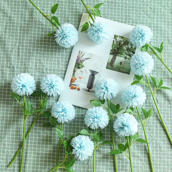 Kunstige blomster, 12 stk krysantemumkuler brudebukett (blå) blue