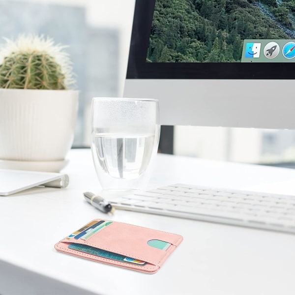 Minimalistisk plånbok för kreditkortshållare i läder för kvinnor med RFID-skydd (rosa) Pink