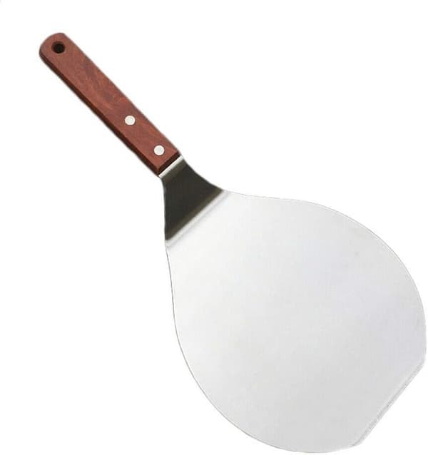 Rund pizzaspade i rustfritt stål, matspade med trehåndtak, kakespade, bakeverktøy