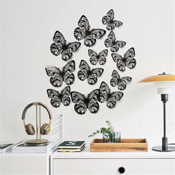 Väggdekaler Fjäril ihålig textur Metall 12PCS 3D