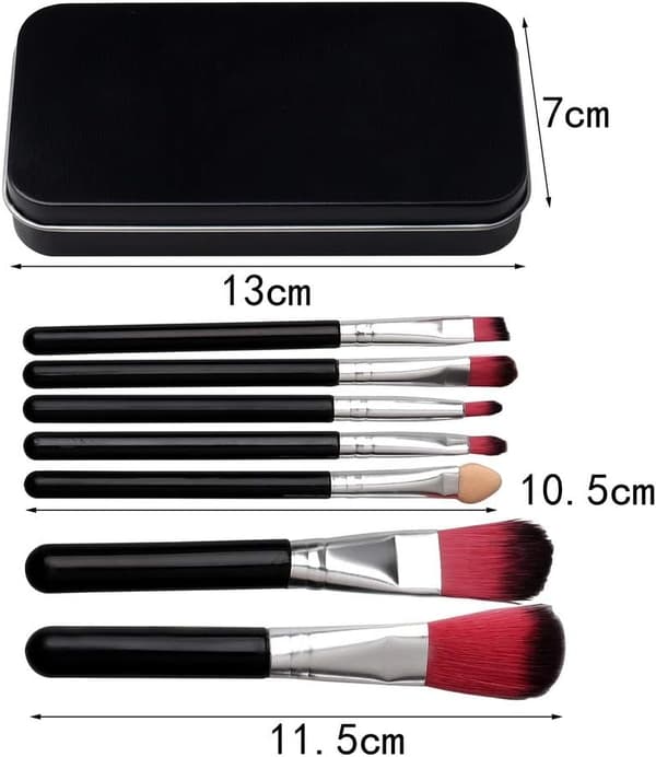 7-delt makeupbørstesæt, foundation øjenbryn eyeliner børste - pink med etui (sort) Black