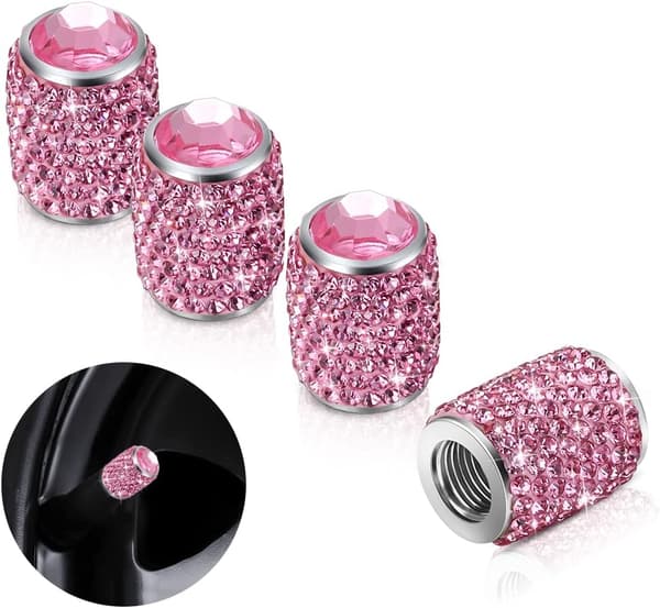 Dækventilhætte i aluminiumslegering Manuel dækventilhætte med rhinsten (pink) 4 stk. pink