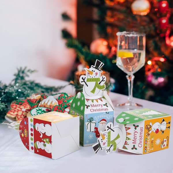 12 st mini presentförpackning små pappersgodisaskar med julelelement snögubbe