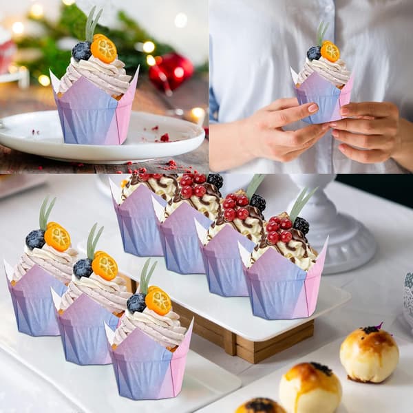 100 stk. tulipanformede papirkopper, cupcakeforme, muffinspapir, gradient