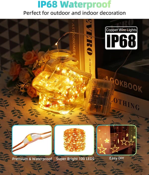 2 st 10M 100 Micro LED Fe-ljus Koppartråd Vattentät IP68