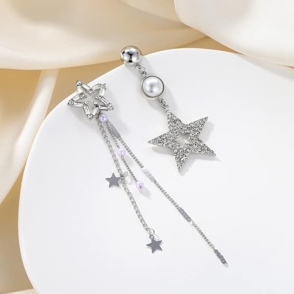 Dangle Øreringe til Kvinder, Stjerne Asymmetriske Kvast Øreringe, Cubic Zirconia Dame Smykker silver