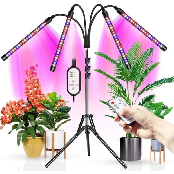 4 LED växtlampor, med stativ, lämplig för inomhusväxter, 80 fullspektrum LED golvlampor, med två kontroller, 4/8 / 12H timer