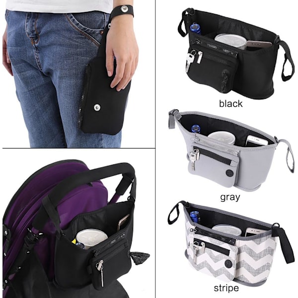 Barnvagnsväska Buggy Organizer Multifunktionell Universell Babyvagn Förvaringsvagn Handväska Behållare Förvaringsväska (Remsa) ripple