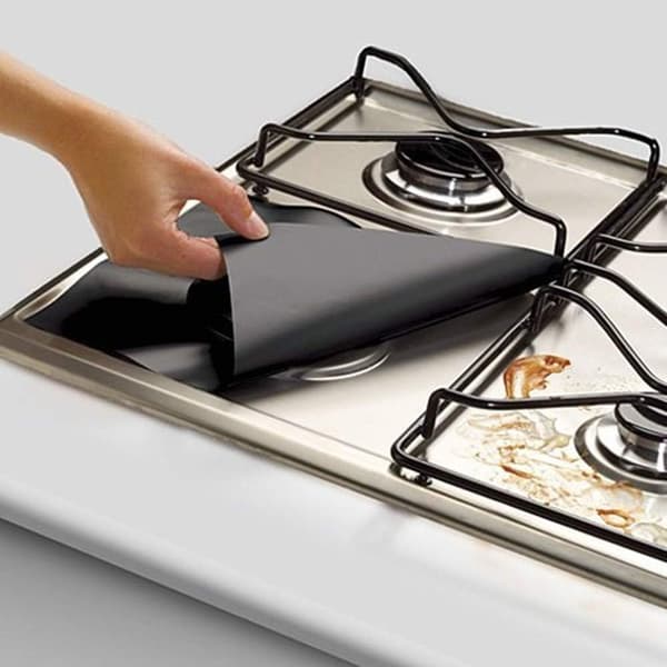 4 stk. gasblusbeskyttere, non-stick genanvendelig blusafdækning (sort) Black
