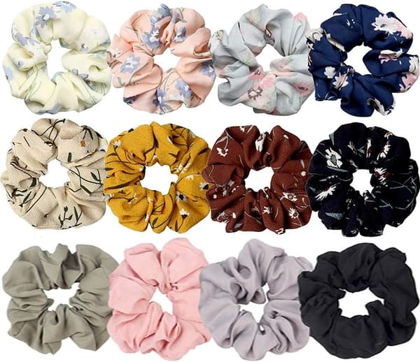 12 stk blomsterhårbånd, elastisk hestehalehårbånd chiffon blomsterhårbånd
