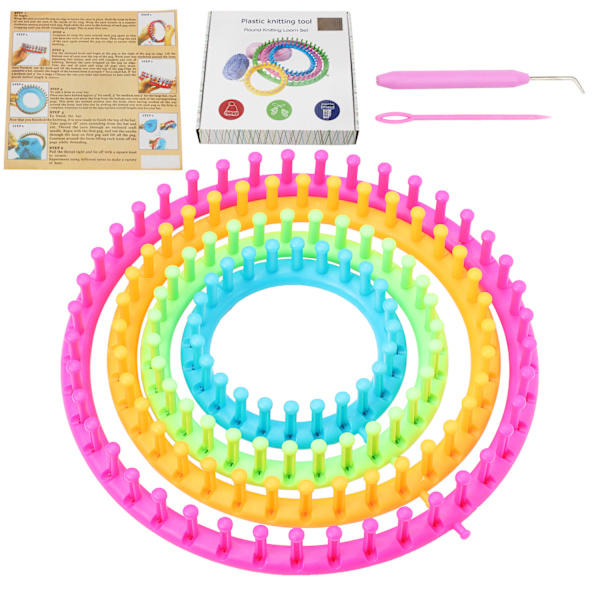 Stickningsringar Set, 4 Stickramar med Instruktioner, Stickset för Nybörjare