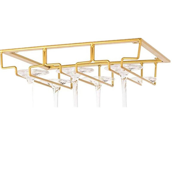 Under skåpet vinglas hållare, stjälkade glas, hängande vinglas rack, metall glas förvaring（Guld） gold