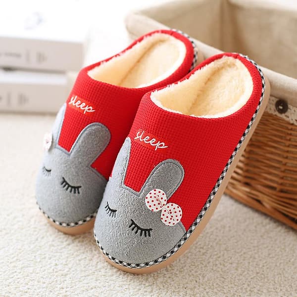 Bomullstofflor Tofflor Mysig Hem Halkskyddstofflor (Storlek:35-36) red 25cm