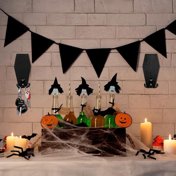 Puiset ripustuskoukut Halloween-arkun avaimenpidike seinäkiinnitys musta 2 kpl