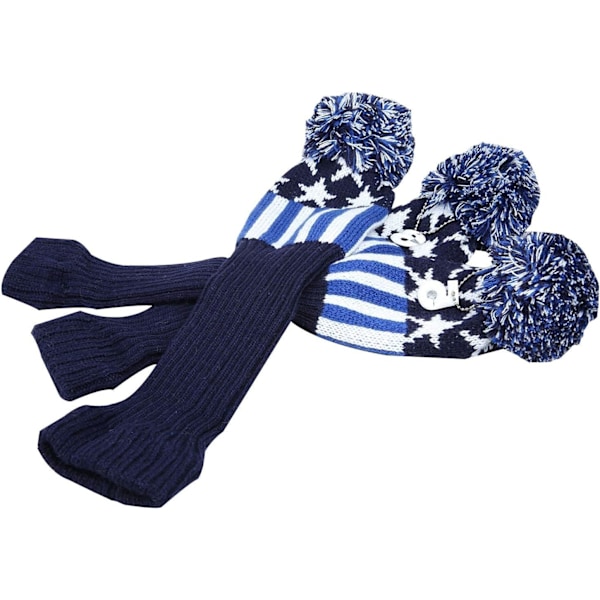 Stickade golfklubbsöverdrag, stickade trähattsöverdrag (blå) 3 stycken Blue