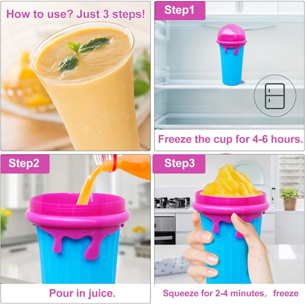 Slushy Maker, Rolig Slushmaskin, Snabbfryst Smoothiekopp, Slushykopp (Brun + Blå)