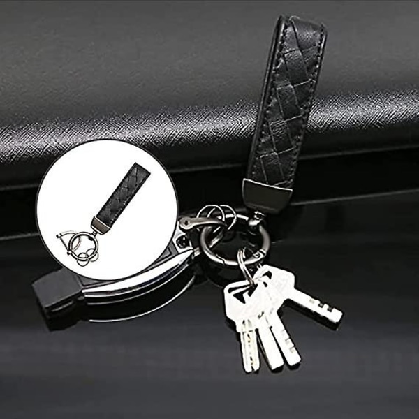 Universal nyckelring i läder, handvävd bilnyckelring av fårskinn - svart black