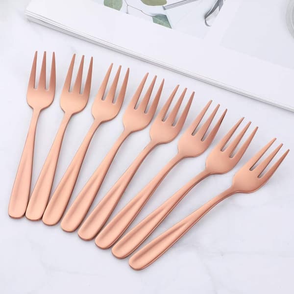 Tegafler Små Dessertgafler Kagegaffel Rustfrit stål Rosaguld 8 stk. Rose gold