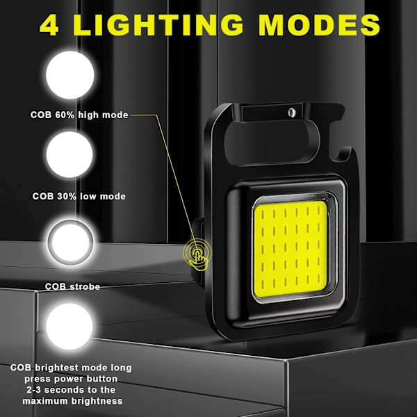 4 stycken minilampor för bärbart arbete Uppladdningsbar LED 500 Magnetiska lumen COB Små nyckelkedjor ficklampor