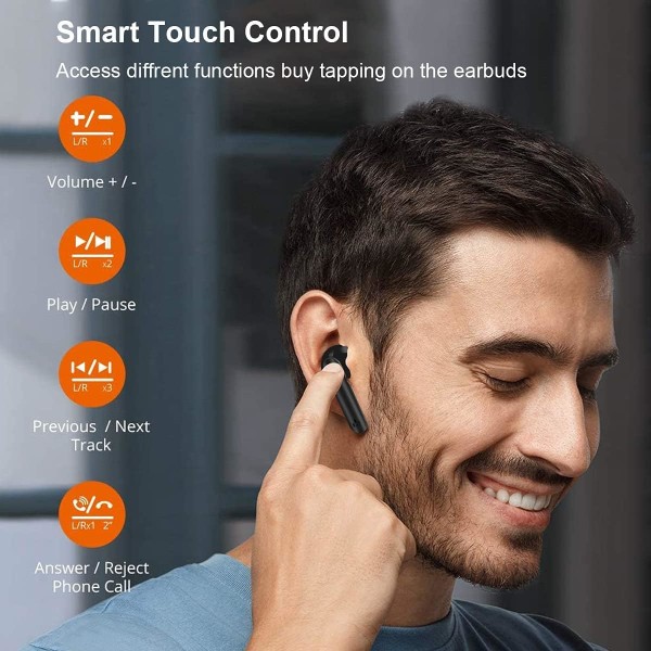 Äkta trådlösa hörlurar med mikrofoner, IPX6 vattentäta 5.0 Bluetooth hörlurar med laddningsfodral för LED- case