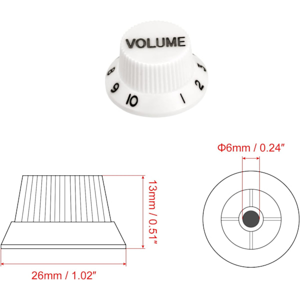 Hastighetskontrollknoppar 6 mm ID 2 volym 2 ton Top Hat gitarrknoppar för ST/SQ elgitarr plast