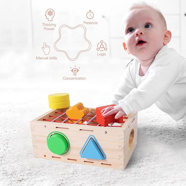 Træ geometrisk sortiment terninglegetøj 1-3 år småbørns Montessori-legetøj