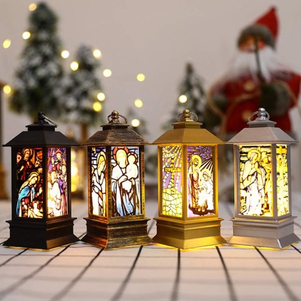 Julkyrkans ljuslampa Julsnöklot Kristna kyrkdekorationer LED-upplyst（guld）