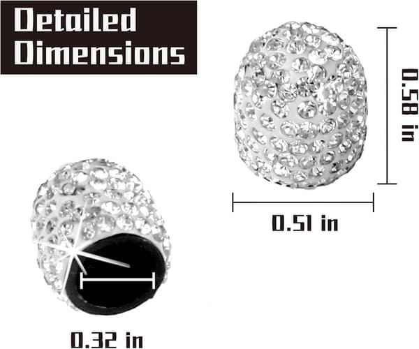4-pack handgjorda kristall strass bildäckventilstammskydd, attraktiva dammsäkra bling biltillbehör - vit