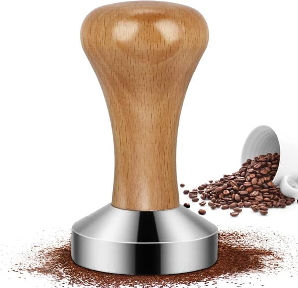 Pulverhammer solid trehåndtak kaffepresse i rustfritt stål (51 mm) 1 stk 51mm