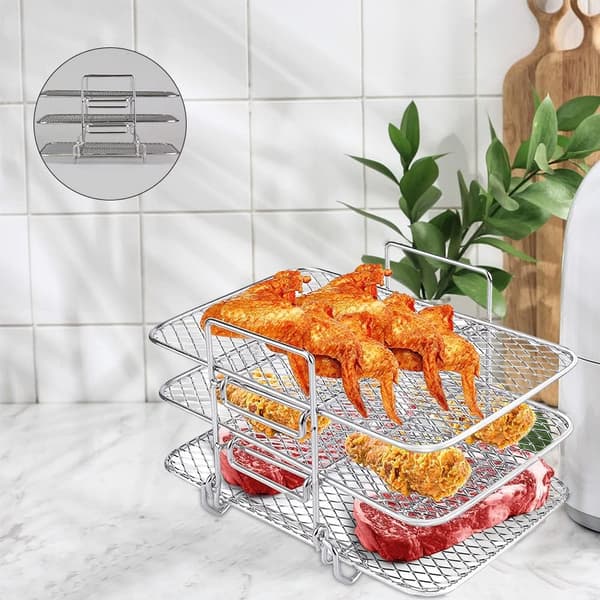 Airfryer-stativ, 3-lags fødevaredehydratorstativ i rustfrit stål med oliebørste
