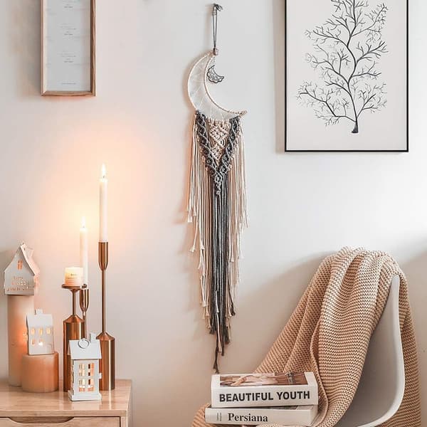 Vegghengende boho-dekorasjon, grå månevevd veggdekorasjonsteppe, 20*100cm