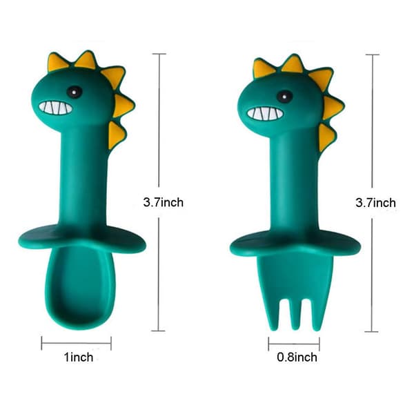 Grøn silikone dinosaur silikone service og ske og gaffel