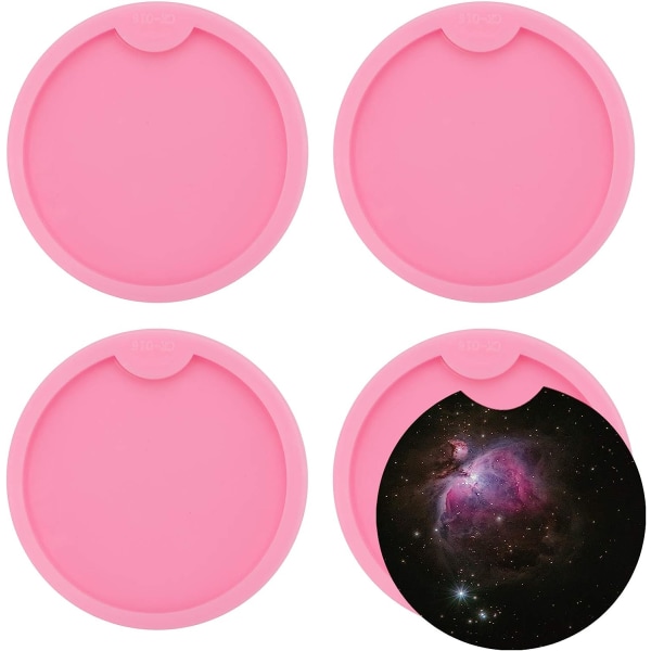 4 stycken silikon rund form för dekoration av hartsnyckelringar gör DIY-hantverk (rosa)