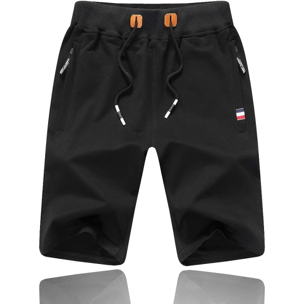 Herrshorts i stickat material, sommarsportshorts, fem shorts med dragkedjefickor (svart) XXXL Black xxxl