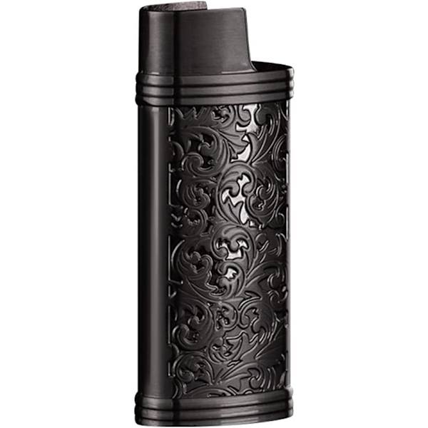 Mini Tändare i Zinklegering Fodral Återanvändbar Bärbar Tändare Fodral med Blommönster（svart） black