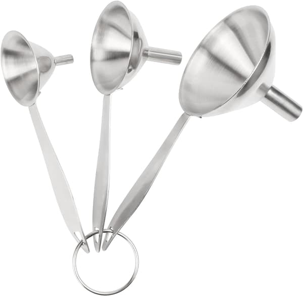Mini tragte i rustfrit stål til overførsel af flydende væske og tørre ingredienser