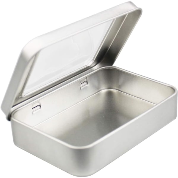 8 rektangulära bitar tomma metallgångjärnslådor förvaringsbehållare hemma arrangör minilåda 10 x 7 x 2 cm (silver)