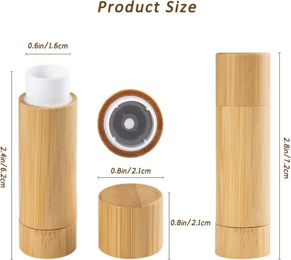 12 stk tomme leppestifthylser i bambus, 5,5 g påfyllbare DIY leppepomadehylsebeholdere
