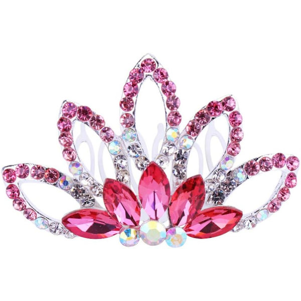 1 st Mini Kam Prinsessa Tiara Strass Hårklämmor för Bröllopshår(röd) Red