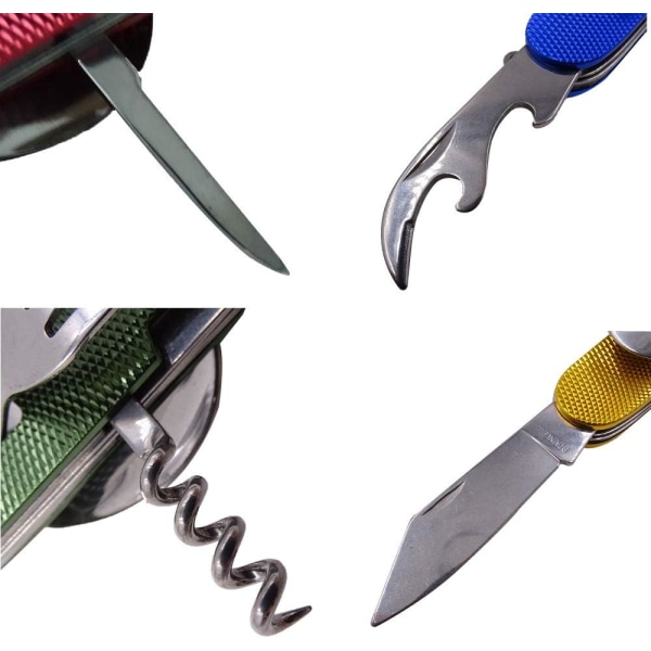 Hopfällbar campingbestickset i rostfritt stål, bärbar bestick 6 i 1 multiverktygssats 2 st, gul+röd color 2