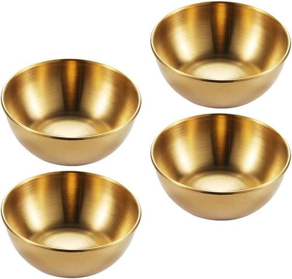 4 stk. runde miniskåler i rustfritt stål til husholdningskrydder (gull) Gold