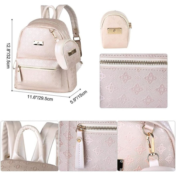 Ryggsäck Dam Elegant PU Läder Ryggsäck Flickor för Kvinnor Beige white