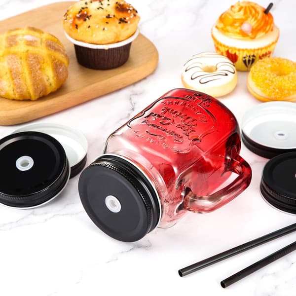 20 STK. Rustfrit Stål Almindelig Mund Mason Jar Låg med Straw Hul (Sort, 2,7 Tommer) Black