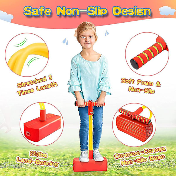 Pogo Stick Skum Pogo Jumper för Barn, Leksaker för 3-12 Åriga Pojkar Flickor Utomhusleksaker, Röd red