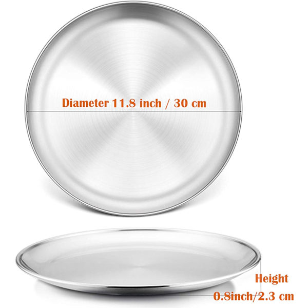 Pizzaform 2 set, rostfri plåt rund tallrik borstad matt 30cm 30cm
